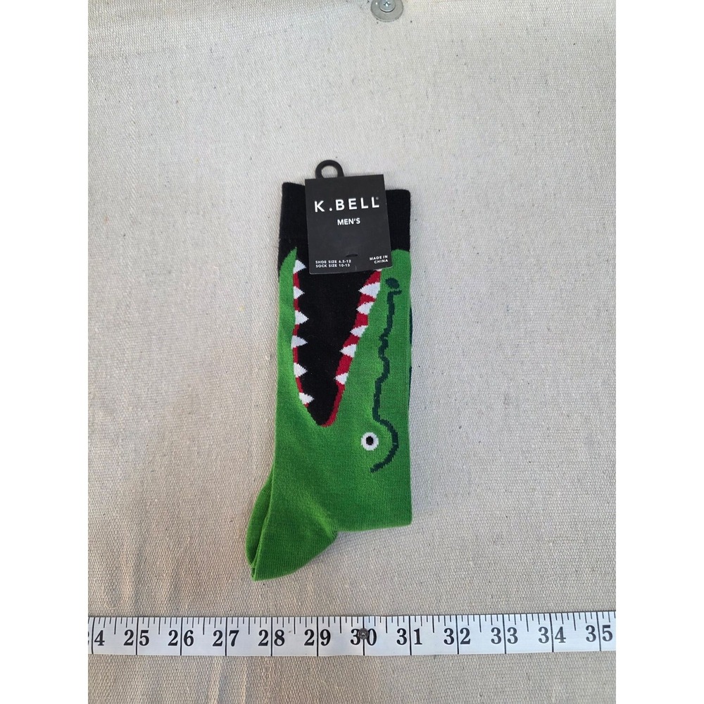 K. Bell Men Alligator Crocodile Novelty Crew Socks Green Black 69152M Size 10-13